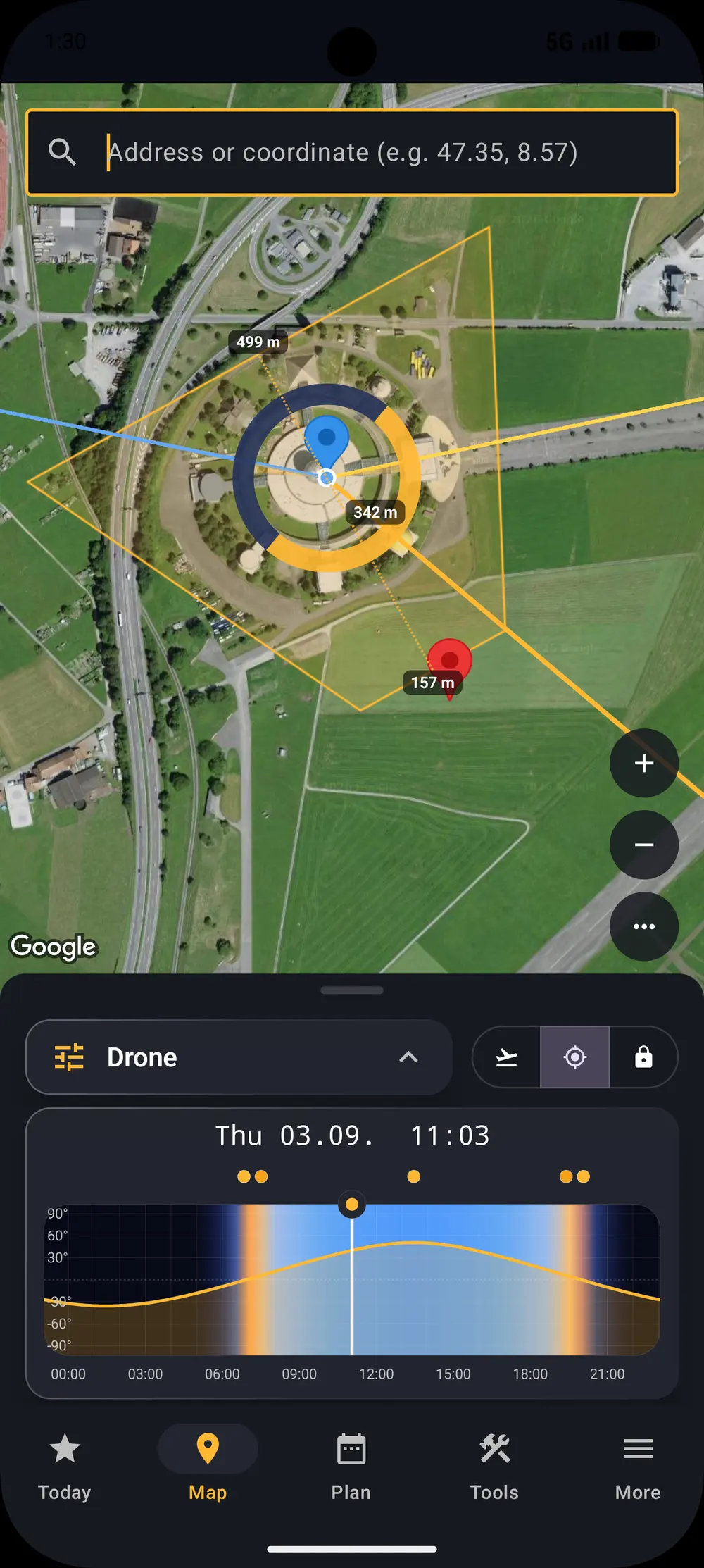 Drone camera footprint drawn on the map