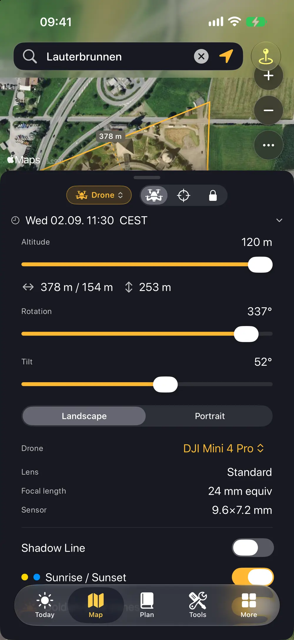 Drone controls for height, orientation, elevation and tilt