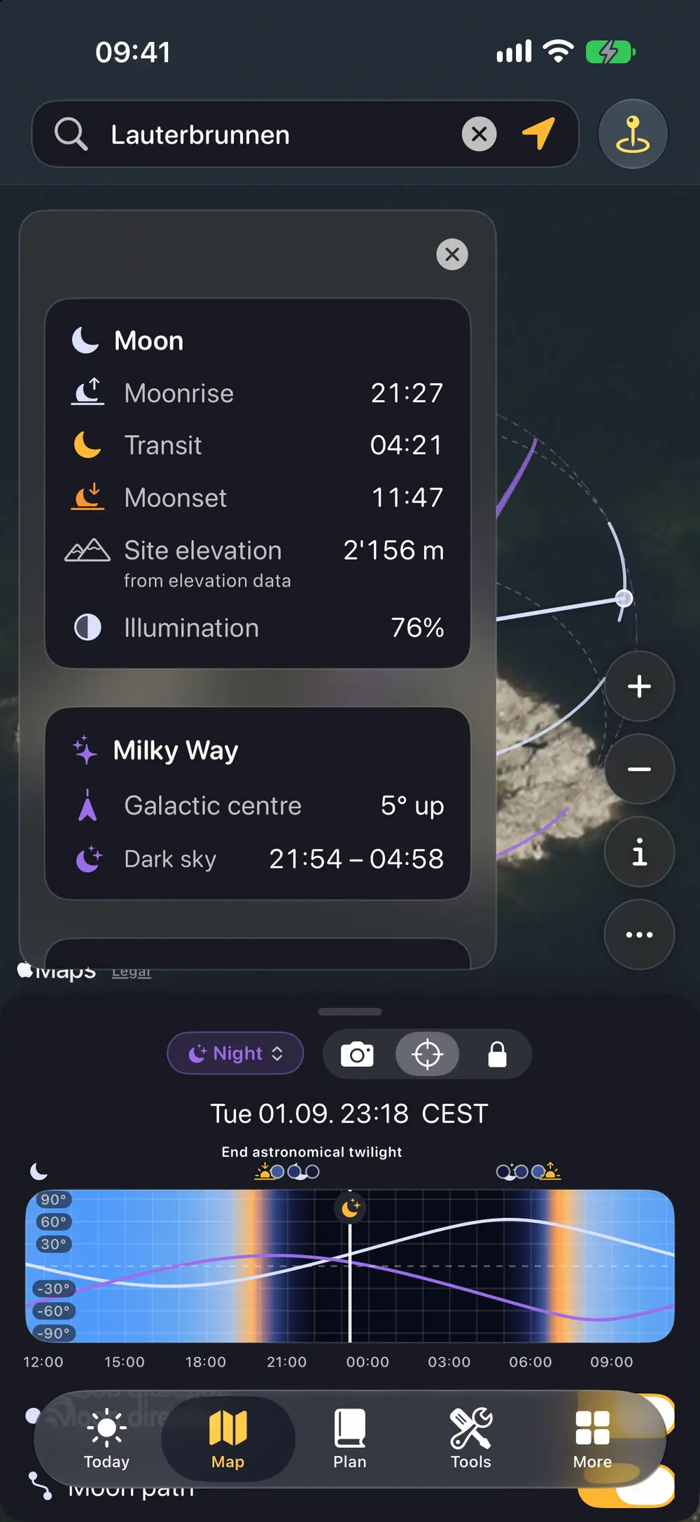 Moon data: rise, transit, set and illumination